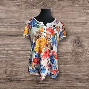 Floral Short Sleeve Women's Top Size L  NO SIZE TAG